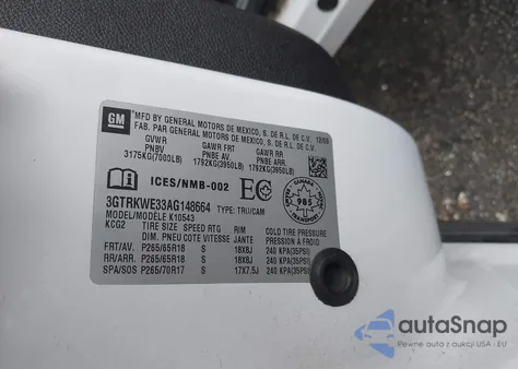 2010 GMC Sierra Slt z USA, uszkodzony, nr VIN 3GTRKWE33AG148664